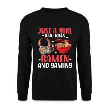 Ramen Und Gaming Japan Anime Manga Otaku - Unisex Pullover - Schwarz - Vorne - Alina (178cm) & Michal (187cm)