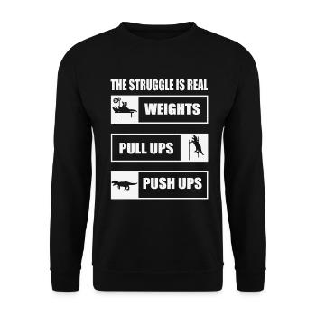Der Kampf Ist Ein Echtes T-Rex Dinosaurier Fitness - Unisex Pullover - Schwarz - Vorne - Alina (178cm) & Michal (187cm)