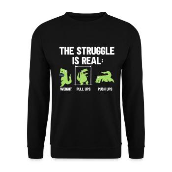 Der Kampf Ist Ein Echtes T-Rex Dinosaurier Fitness - Unisex Pullover - Schwarz - Vorne - Alina (178cm) & Michal (187cm)