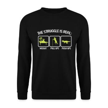 Der Kampf Ist Ein Echtes T-Rex Dinosaurier Fitness - Unisex Pullover - Schwarz - Vorne - Alina (178cm) & Michal (187cm)