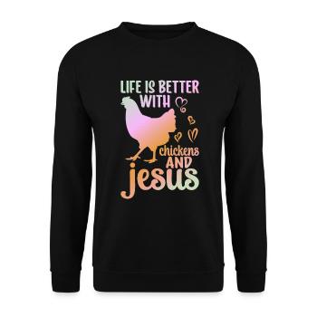 Jesus And Chickens Farmer Lover Farmer - Unisex Sweatshirt - black - Front - Alina (178cm) & Michal (187cm)