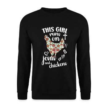 Jesus And Chickens Farmer Lover Farmer - Unisex Sweatshirt - black - Front - Alina (178cm) & Michal (187cm)