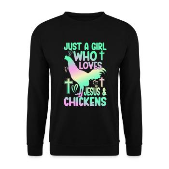 Jesus And Chickens Farmer Lover Farmer - Unisex Sweatshirt - black - Front - Alina (178cm) & Michal (187cm)