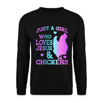 Jesus And Chickens Farmer Lover Farmer - Unisex Sweatshirt - black - Front - Alina (178cm) & Michal (187cm)