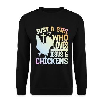 Jesus And Chickens Farmer Lover Farmer - Unisex Sweatshirt - black - Front - Alina (178cm) & Michal (187cm)