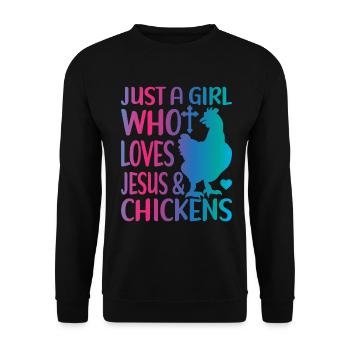 Jesus And Chickens Farmer Lover Farmer - Unisex Sweatshirt - black - Front - Alina (178cm) & Michal (187cm)