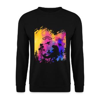 Alien Dinosaur UFO Abduction - Unisex Sweatshirt - black - Front - Alina (178cm) & Michal (187cm)