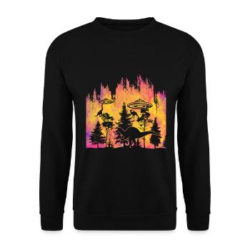 Alien Dinosaur UFO Abduction - Unisex Sweatshirt - black - Front - Alina (178cm) & Michal (187cm)