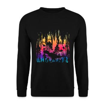 Alien Dinosaur UFO Abduction - Unisex Sweatshirt - black - Front - Alina (178cm) & Michal (187cm)