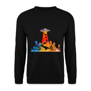 Alien Dinosaur UFO Abduction - Unisex Sweatshirt - black - Front - Alina (178cm) & Michal (187cm)