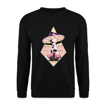 Alien Dinosaur UFO Abduction - Unisex Sweatshirt - black - Front - Alina (178cm) & Michal (187cm)