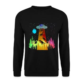 Alien Dinosaur UFO Abduction - Unisex Sweatshirt - black - Front - Alina (178cm) & Michal (187cm)