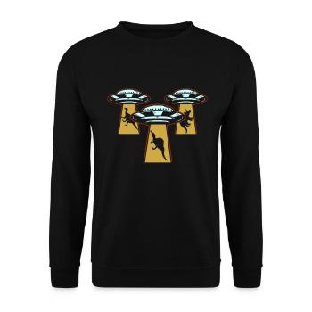 Alien Dinosaur UFO Abduction - Unisex Sweatshirt - black - Front - Alina (178cm) & Michal (187cm)