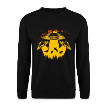 Alien Dinosaur UFO Abduction - Unisex Sweatshirt - black - Front - Alina (178cm) & Michal (187cm)