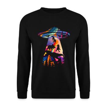 Alien Dinosaur UFO Abduction - Unisex Sweatshirt - black - Front - Alina (178cm) & Michal (187cm)