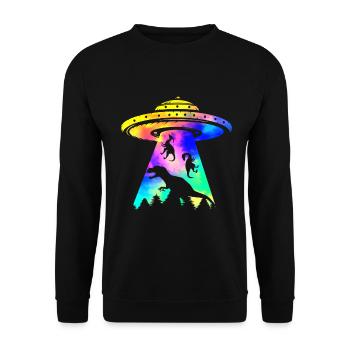 Alien Dinosaur UFO Abduction - Unisex Sweatshirt - black - Front - Alina (178cm) & Michal (187cm)
