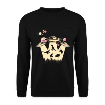 Alien Dinosaur UFO Abduction - Unisex Sweatshirt - black - Front - Alina (178cm) & Michal (187cm)
