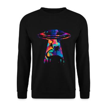 Alien Dinosaur UFO Abduction - Unisex Sweatshirt - black - Front - Alina (178cm) & Michal (187cm)