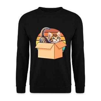Katze In Box Retro Süße Katzenliebhaber Lustig - Unisex Pullover - Schwarz - Vorne - Alina (178cm) & Michal (187cm)