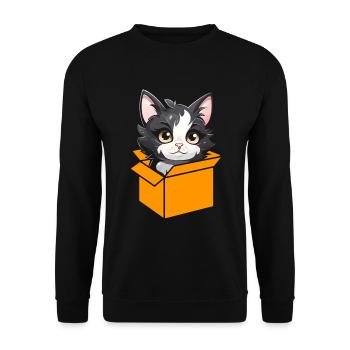 Katze In Box Retro Süße Katzenliebhaber Lustig - Unisex Pullover - Schwarz - Vorne - Alina (178cm) & Michal (187cm)