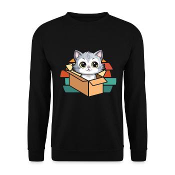 Katze In Box Retro Süße Katzenliebhaber Lustig - Unisex Pullover - Schwarz - Vorne - Alina (178cm) & Michal (187cm)