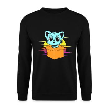 Katze In Box Retro Süße Katzenliebhaber Lustig - Unisex Pullover - Schwarz - Vorne - Alina (178cm) & Michal (187cm)