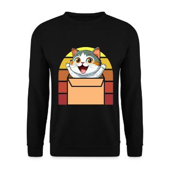 Katze In Box Retro Süße Katzenliebhaber Lustig - Unisex Pullover - Schwarz - Vorne - Alina (178cm) & Michal (187cm)