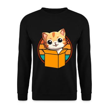 Katze In Box Retro Süße Katzenliebhaber Lustig - Unisex Pullover - Schwarz - Vorne - Alina (178cm) & Michal (187cm)