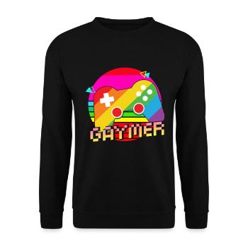 Gaymer LGBT Pride Rainbow Gamer Video Games - Unisex Pullover - Schwarz - Vorne - Alina (178cm) & Michal (187cm)