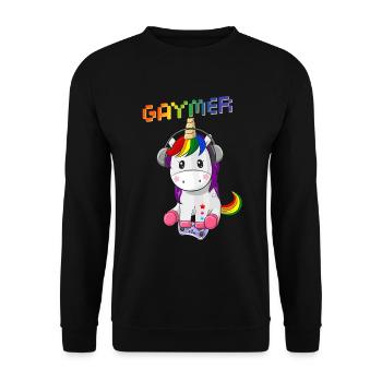 Gaymer LGBT Pride Rainbow Gamer Video Games - Unisex Pullover - Schwarz - Vorne - Alina (178cm) & Michal (187cm)
