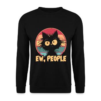 Ew People Cat Lustige Vintage Anti -soziale - Unisex Pullover - Schwarz - Vorne - Alina (178cm) & Michal (187cm)