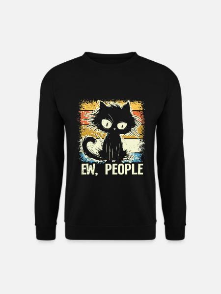Ew People Cat Lustige Vintage Anti -soziale - Unisex Pullover - Schwarz