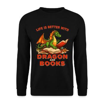 Dragons Und Bücher Nerd Dragon Liebhaber - Unisex Pullover - Schwarz - Vorne - Alina (178cm) & Michal (187cm)