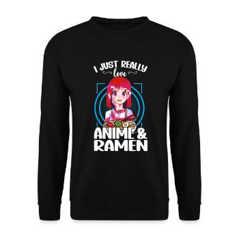 I Just Really Love Anime & Ramen - Unisex Sweatshirt - black - Front - Alina (178cm) & Michal (187cm)