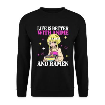 Life Is Better With Ramen & Anime - Unisex Sweatshirt - black - Front - Alina (178cm) & Michal (187cm)