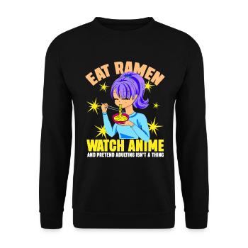 Manger des ramen Regarder l’anime - Sweat-shirt Unisexe - noir - Devant - Alina (178cm) & Michal (187cm)
