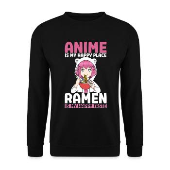 Anime Happy Place Ramen Happy Taste - Unisex Sweatshirt - black - Front - Alina (178cm) & Michal (187cm)