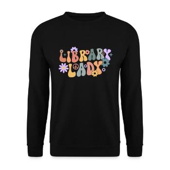 Groovy Reading Librarian Funny Library - Unisex Sweatshirt - black - Front - Alina (178cm) & Michal (187cm)
