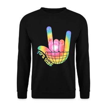 Disco Groovy Hippie 70s 80er Vintage Siebziger - Unisex Pullover - Schwarz - Vorne - Alina (178cm) & Michal (187cm)