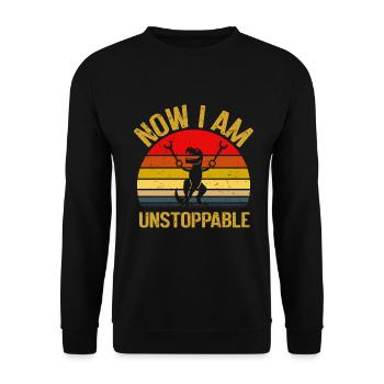 Rétro Maintenant je suis imparable Drôle T-Rex Dinosaure - Sweat-shirt Unisexe - noir - Devant - Alina (178cm) & Michal (187cm)