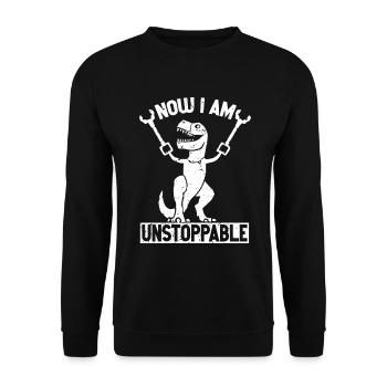 Rétro Maintenant je suis imparable Drôle T-Rex Dinosaure - Sweat-shirt Unisexe - noir - Devant - Alina (178cm) & Michal (187cm)