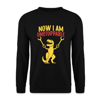 Rétro Maintenant je suis imparable Drôle T-Rex Dinosaure - Sweat-shirt Unisexe - noir - Devant - Alina (178cm) & Michal (187cm)