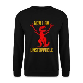 Rétro Maintenant je suis imparable Drôle T-Rex Dinosaure - Sweat-shirt Unisexe - noir - Devant - Alina (178cm) & Michal (187cm)