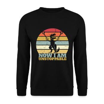 Rétro Maintenant je suis imparable Drôle T-Rex Dinosaure - Sweat-shirt Unisexe - noir - Devant - Alina (178cm) & Michal (187cm)