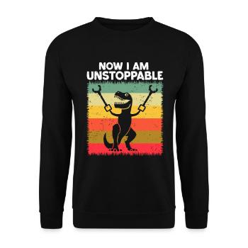 Rétro Maintenant je suis imparable Drôle T-Rex Dinosaure - Sweat-shirt Unisexe - noir - Devant - Alina (178cm) & Michal (187cm)