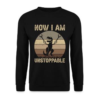 Rétro Maintenant je suis imparable Drôle T-Rex Dinosaure - Sweat-shirt Unisexe - noir - Devant - Alina (178cm) & Michal (187cm)