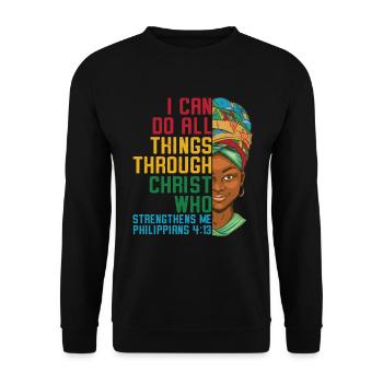 Je peux tout faire par Christ Afro-Américain - Sweat-shirt Unisexe - noir - Devant - Alina (178cm) & Michal (187cm)