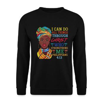 Je peux tout faire par Christ Afro-Américain - Sweat-shirt Unisexe - noir - Devant - Alina (178cm) & Michal (187cm)