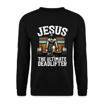 Jesus The Ultimate Deadlifter Christian Gym - Unisex Sweatshirt - black - Front - Alina (178cm) & Michal (187cm)