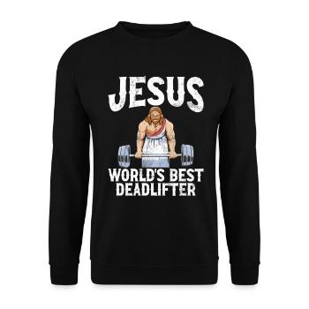 Jesus The Ultimate Deadlifter Christian Gym - Unisex Sweatshirt - black - Front - Alina (178cm) & Michal (187cm)